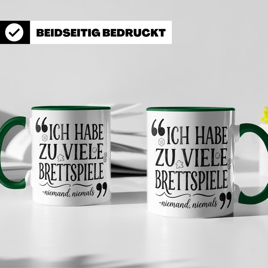 Brettspiel Tasse mit Spruch 'Ich habe zu viele Brettspiele', – Grün [farbe:grün]