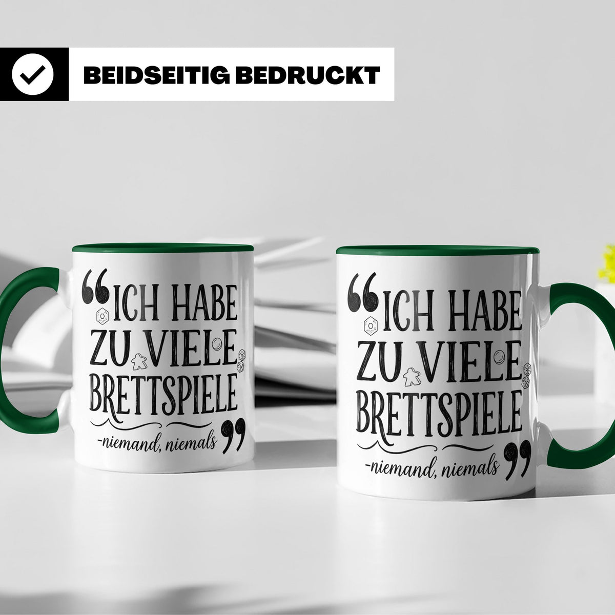 Brettspiel Tasse mit Spruch 'Ich habe zu viele Brettspiele', – Grün [farbe:grün]