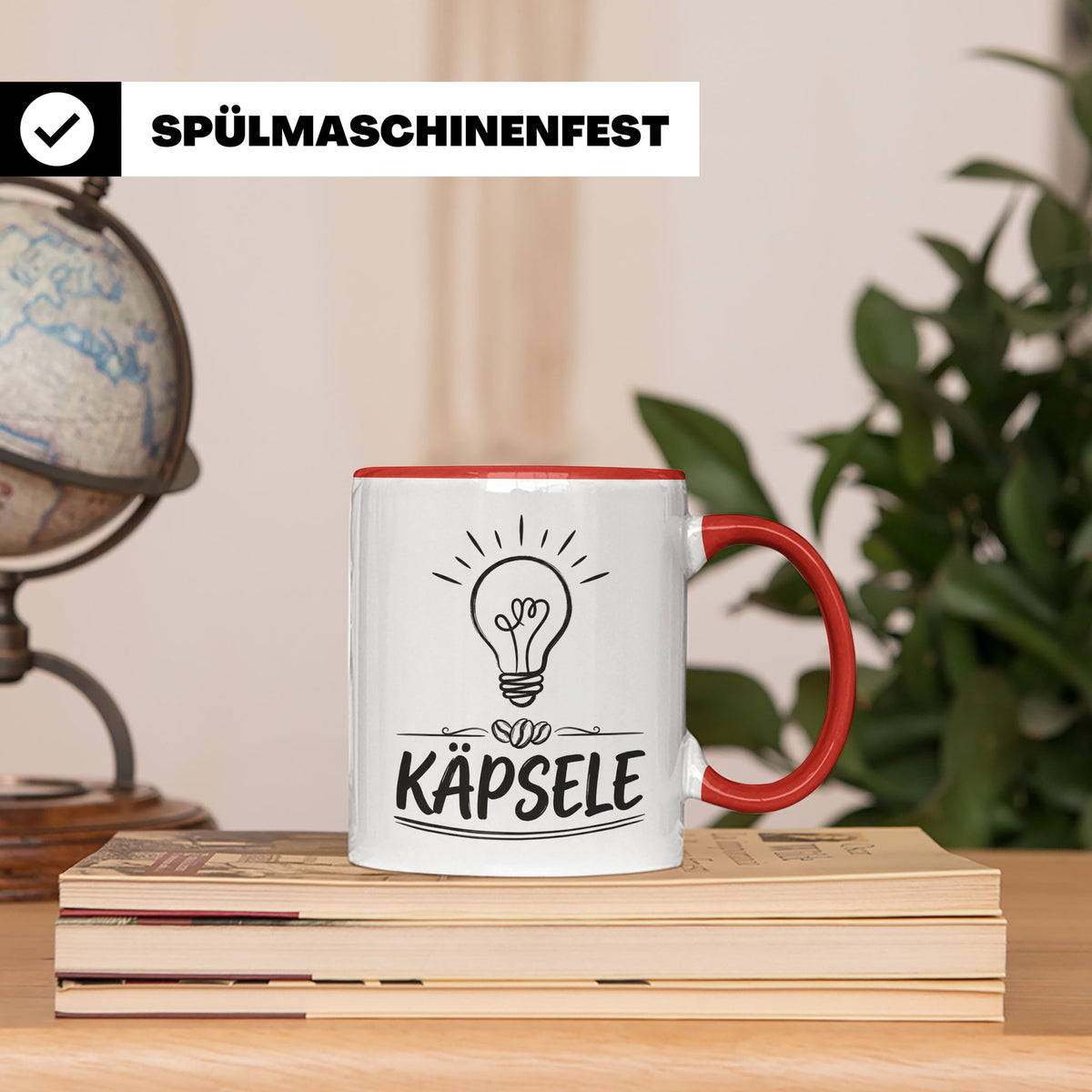 Käpsele Tasse schwäbischer Spruch für schlaue Köpfe & Genies – Rot [farbe:rot]