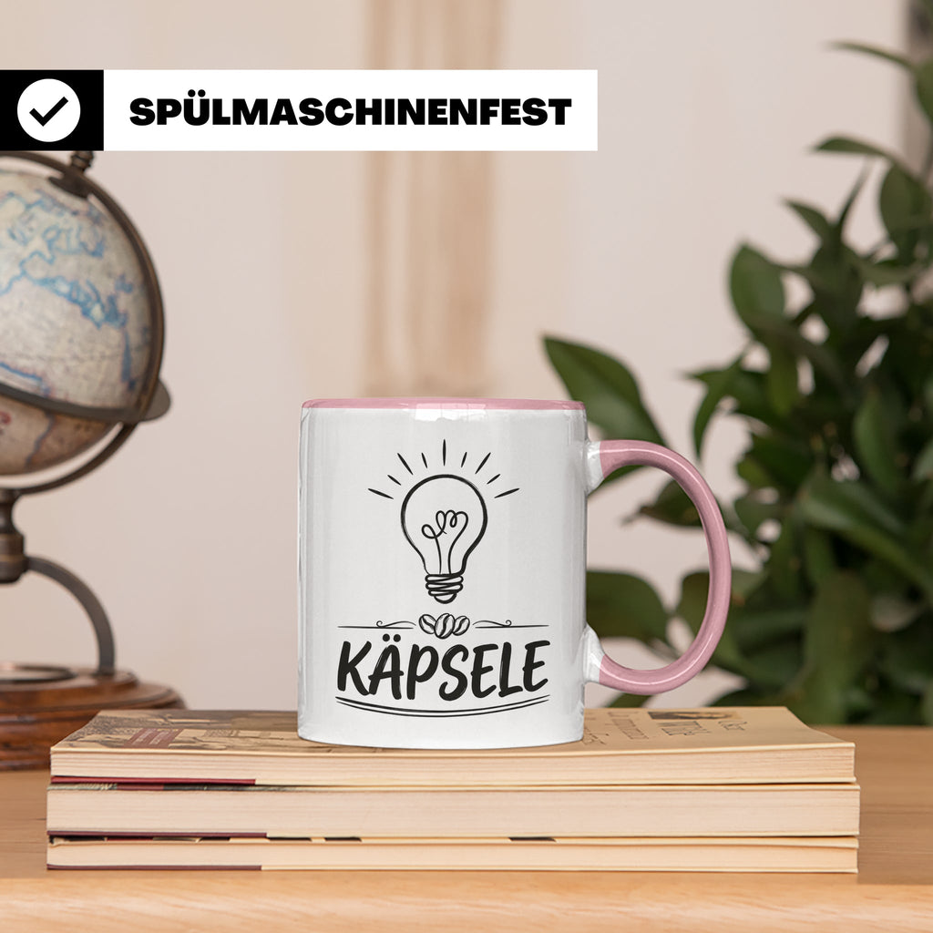 Käpsele Tasse schwäbischer Spruch für schlaue Köpfe & Genies – Rosa [farbe:rosa]