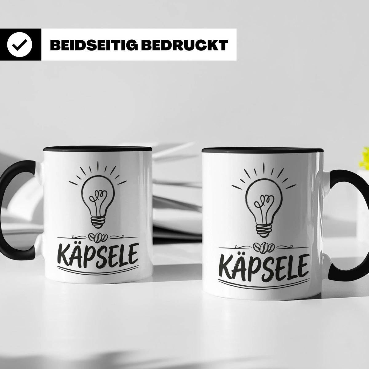 Käpsele Tasse schwäbischer Spruch für schlaue Köpfe & Genies – Schwarz [farbe:schwarz]
