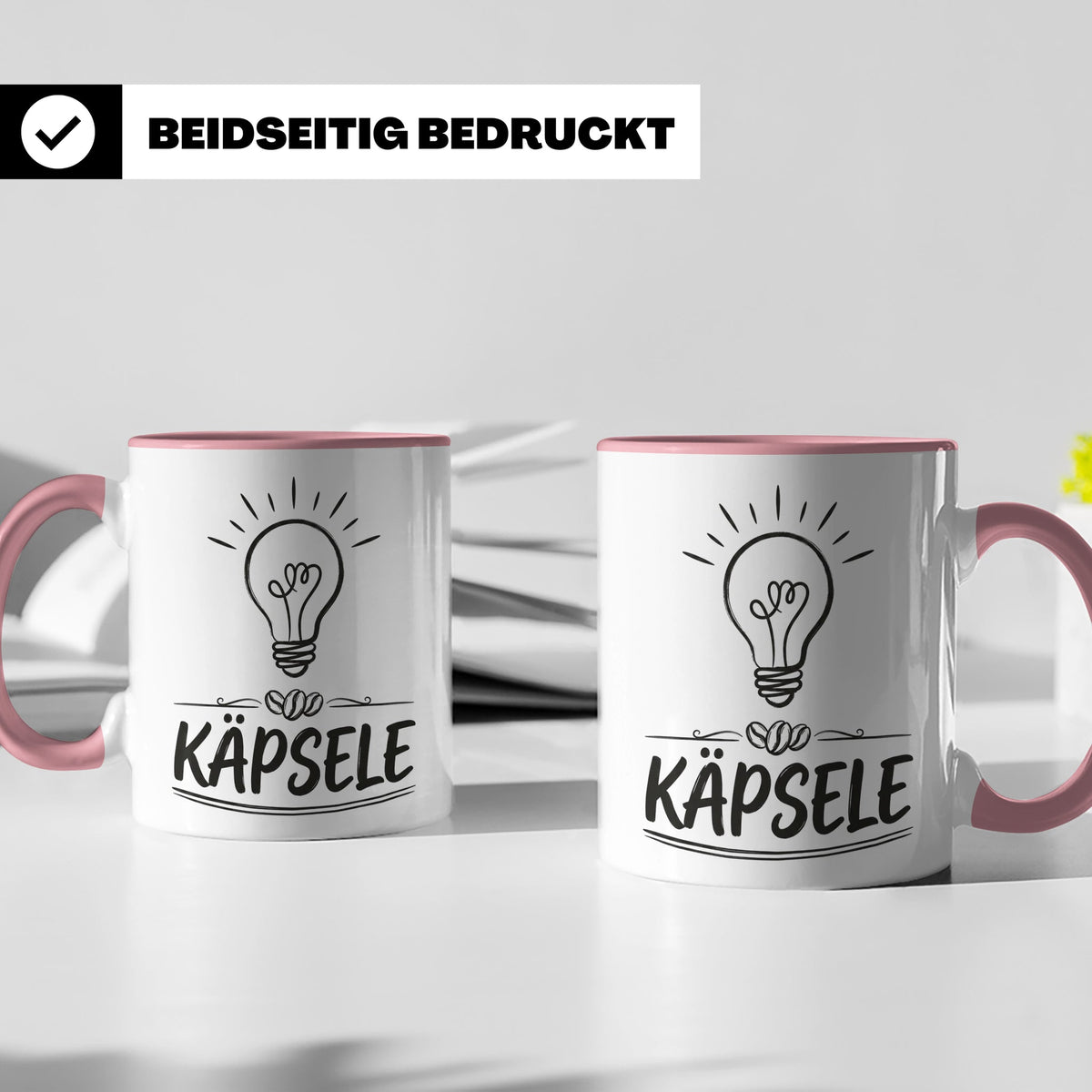 Käpsele Tasse schwäbischer Spruch für schlaue Köpfe & Genies – Rosa [farbe:rosa]