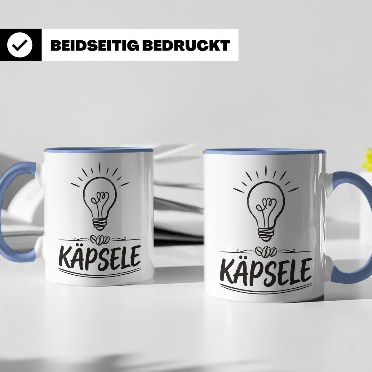 Käpsele Tasse schwäbischer Spruch für schlaue Köpfe & Genies – Blau [farbe:blau]