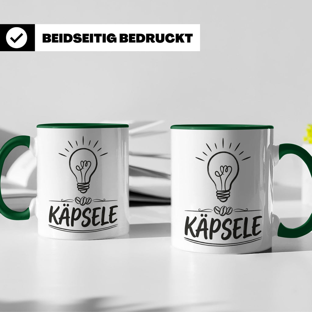 Käpsele Tasse schwäbischer Spruch für schlaue Köpfe & Genies – Grün [farbe:grün]