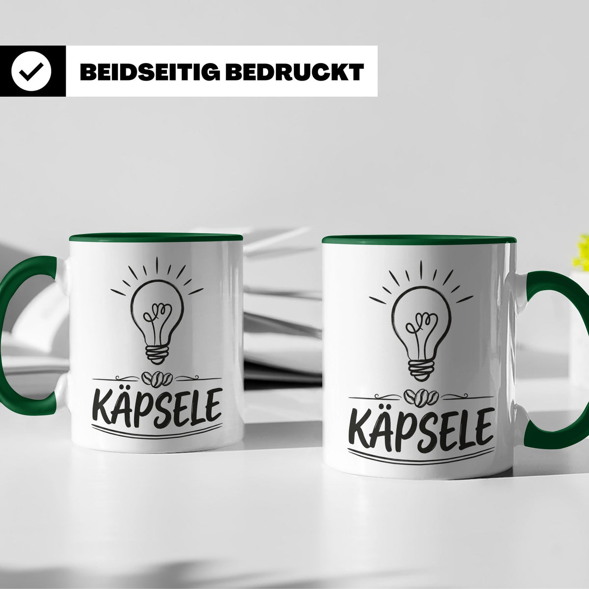 Käpsele Tasse schwäbischer Spruch für schlaue Köpfe & Genies – Grün [farbe:grün]