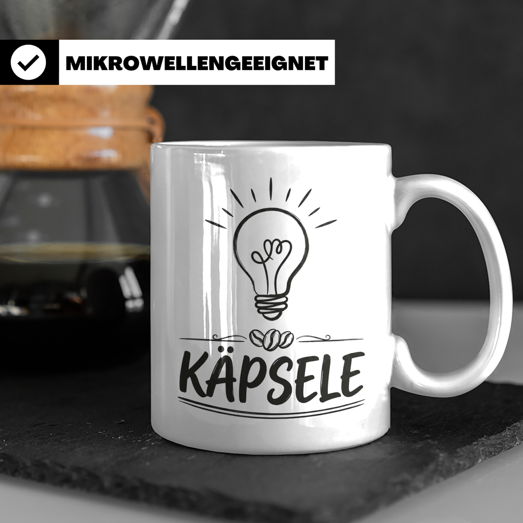 Käpsele Tasse schwäbischer Spruch für schlaue Köpfe & Genies – Weiß [farbe:weiß]