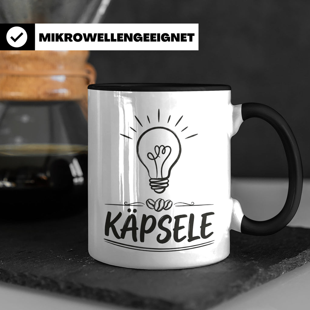 Käpsele Tasse schwäbischer Spruch für schlaue Köpfe & Genies – Schwarz [farbe:schwarz]