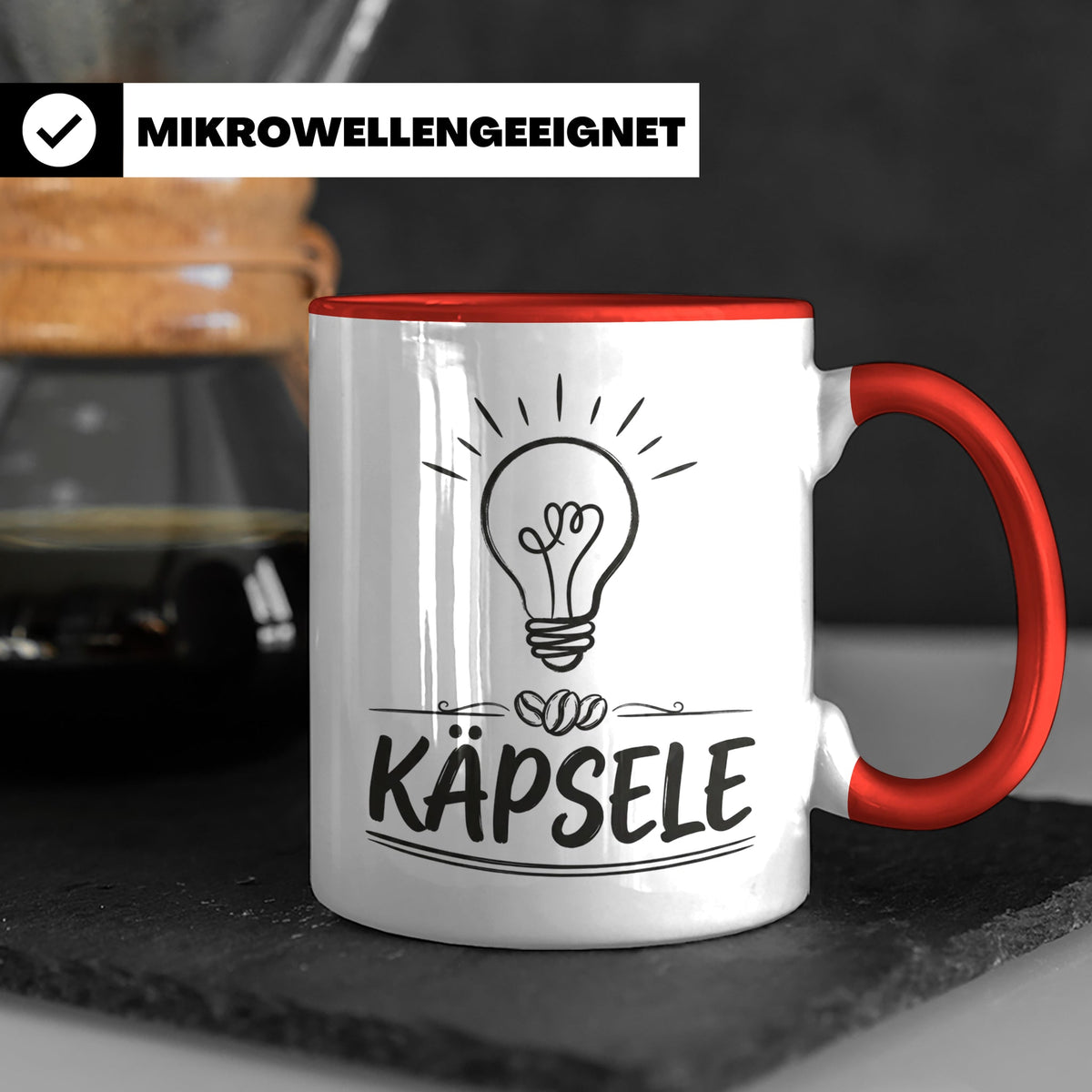 Käpsele Tasse schwäbischer Spruch für schlaue Köpfe & Genies – Rot [farbe:rot]