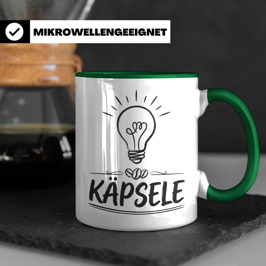 Käpsele Tasse schwäbischer Spruch für schlaue Köpfe & Genies – Grün [farbe:grün]