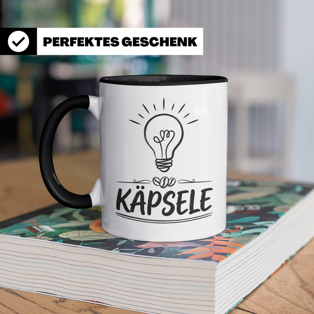 Käpsele Tasse schwäbischer Spruch für schlaue Köpfe & Genies – Schwarz [farbe:schwarz]