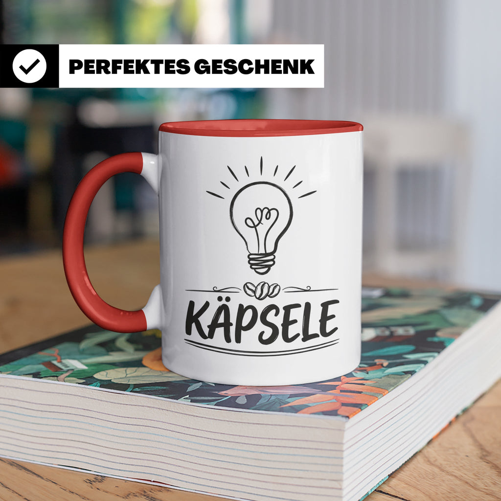 Käpsele Tasse schwäbischer Spruch für schlaue Köpfe & Genies – Rot [farbe:rot]