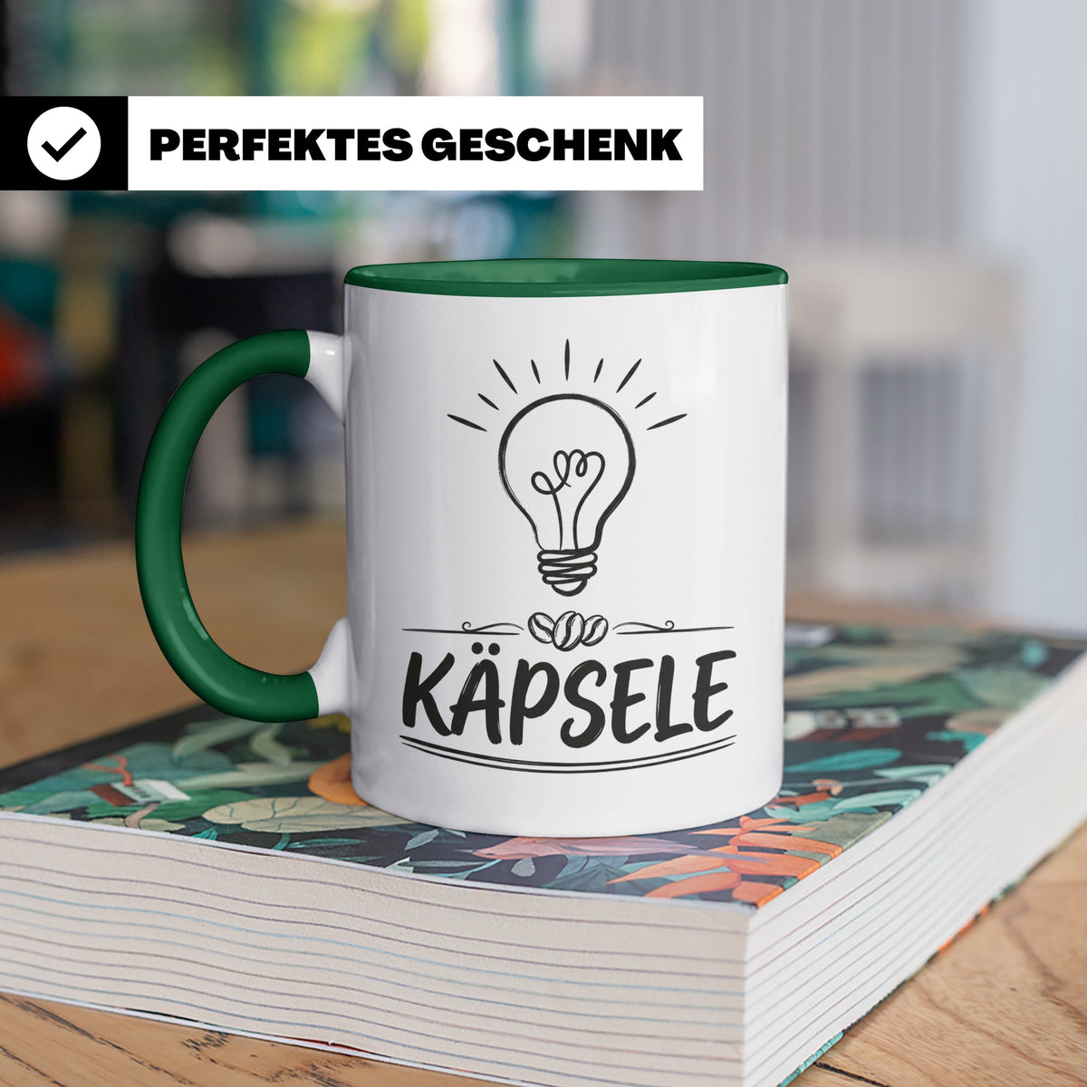 Käpsele Tasse schwäbischer Spruch für schlaue Köpfe & Genies – Grün [farbe:grün]