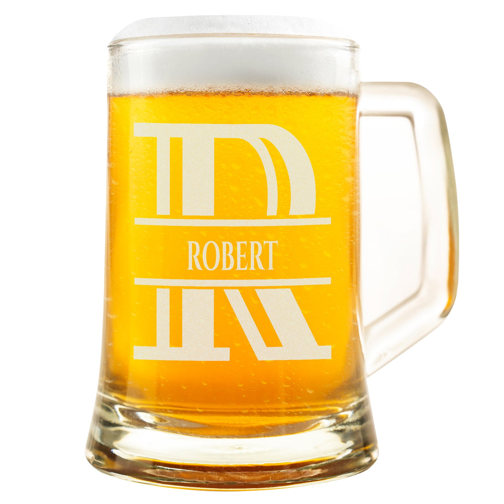 Personalisiertes Bierkrug mit Monogramm – Elegantes Geschenk für Männer, Monogramm R Bierkrug für Besten Freund, Ideal für Geburtstagsgeschenke
