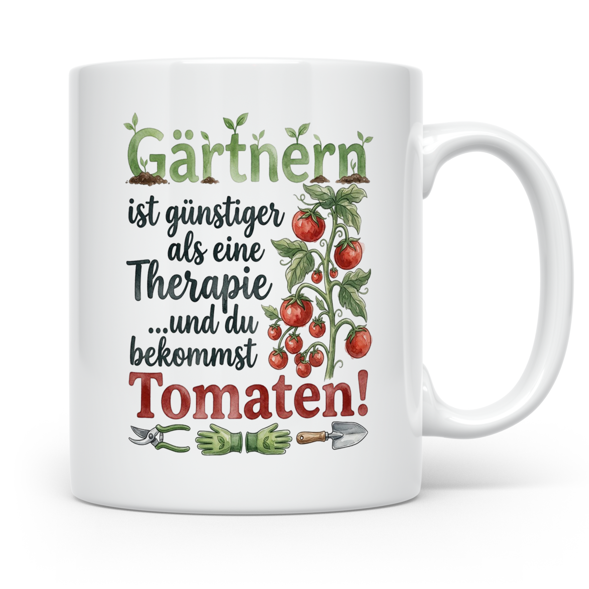 Gärtner Tasse mit Tomaten Spruch Gärtnern günstiger als Ther – Weiß [farbe:weiß]