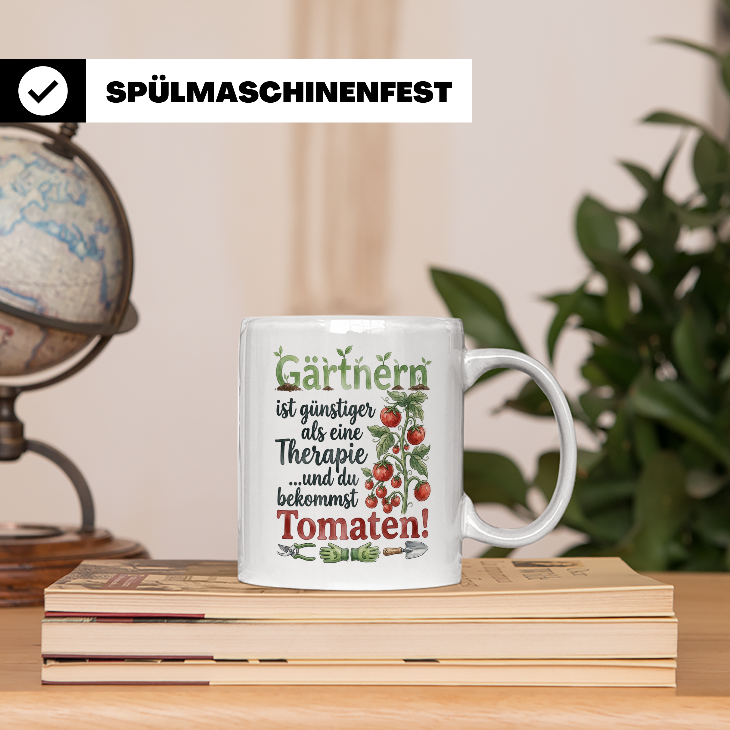 Gärtner Tasse mit Tomaten Spruch Gärtnern günstiger als Ther – Weiß [farbe:weiß]