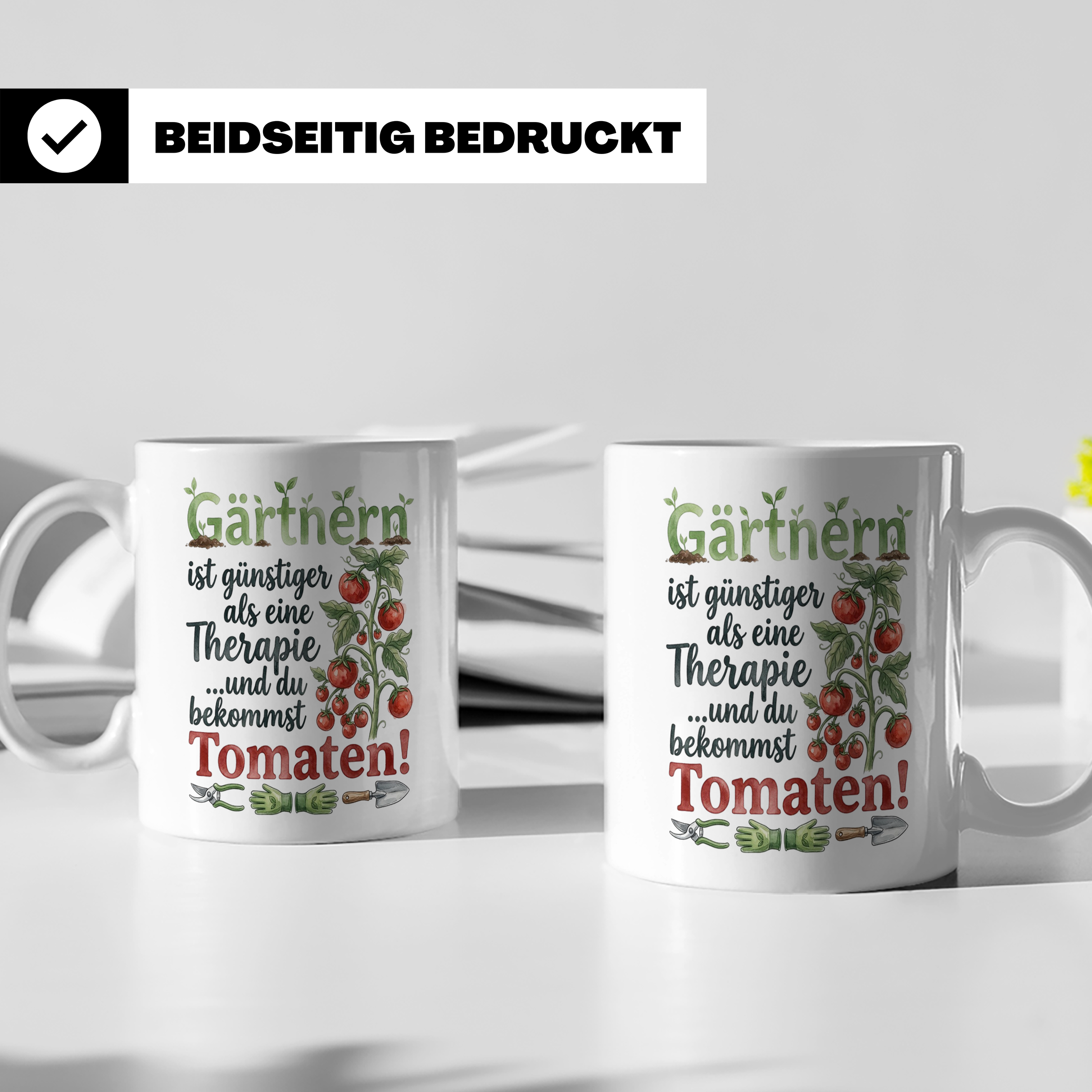 Gärtner Tasse mit Tomaten Spruch Gärtnern günstiger als Ther – Weiß [farbe:weiß]