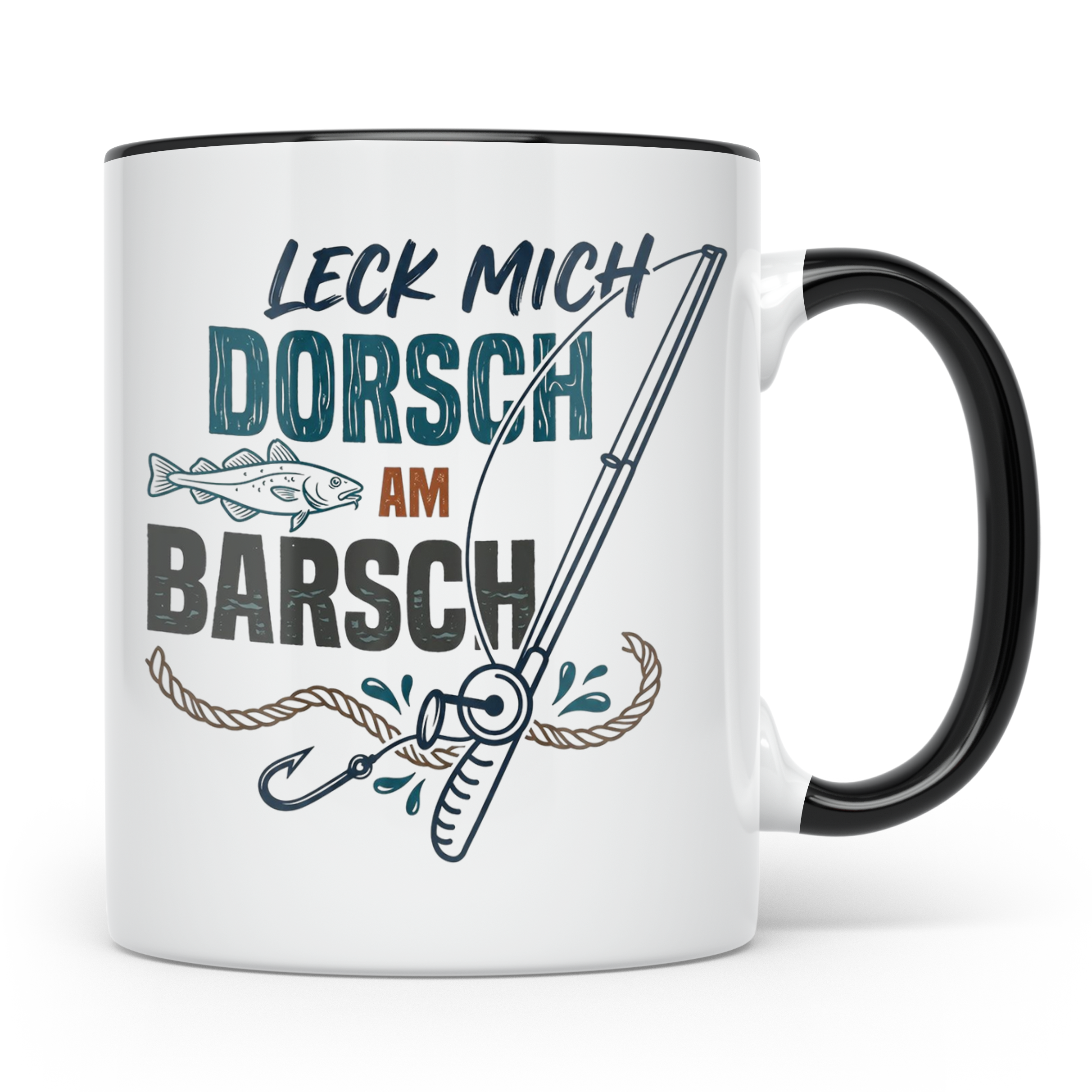 Angler Tasse Leck mich Dorsch am Barsch, lustiger Spruch für – Schwarz [farbe:schwarz]