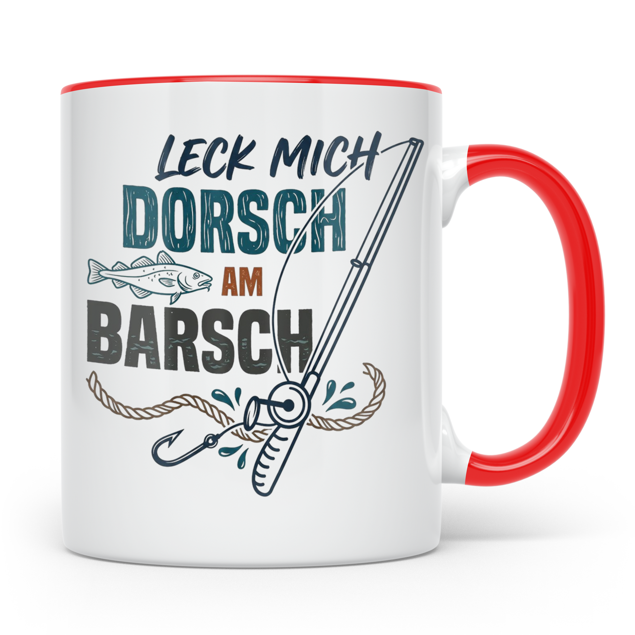 Angler Tasse Leck mich Dorsch am Barsch, lustiger Spruch für – Rot [farbe:rot]
