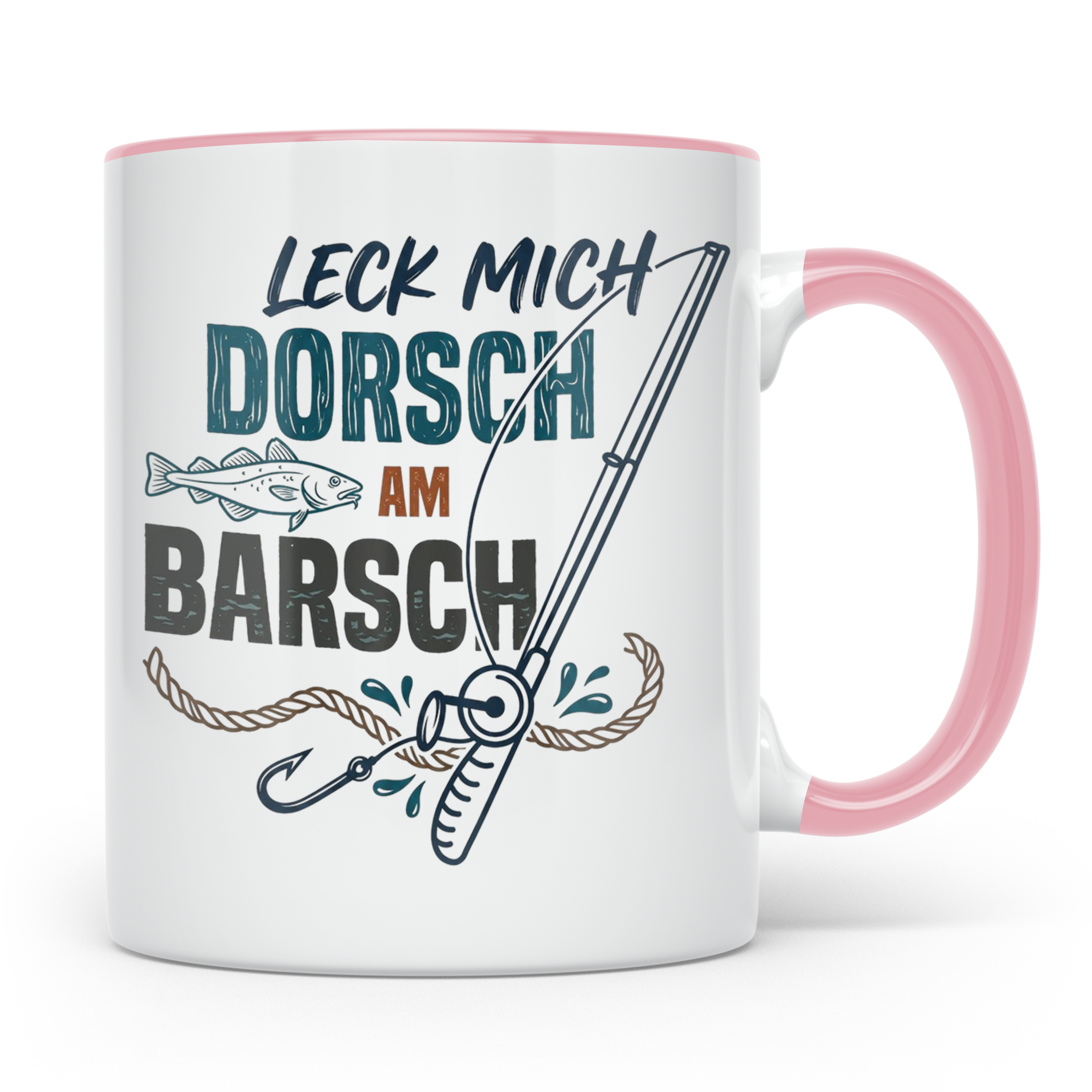 Angler Tasse Leck mich Dorsch am Barsch, lustiger Spruch für – Rosa [farbe:rosa]