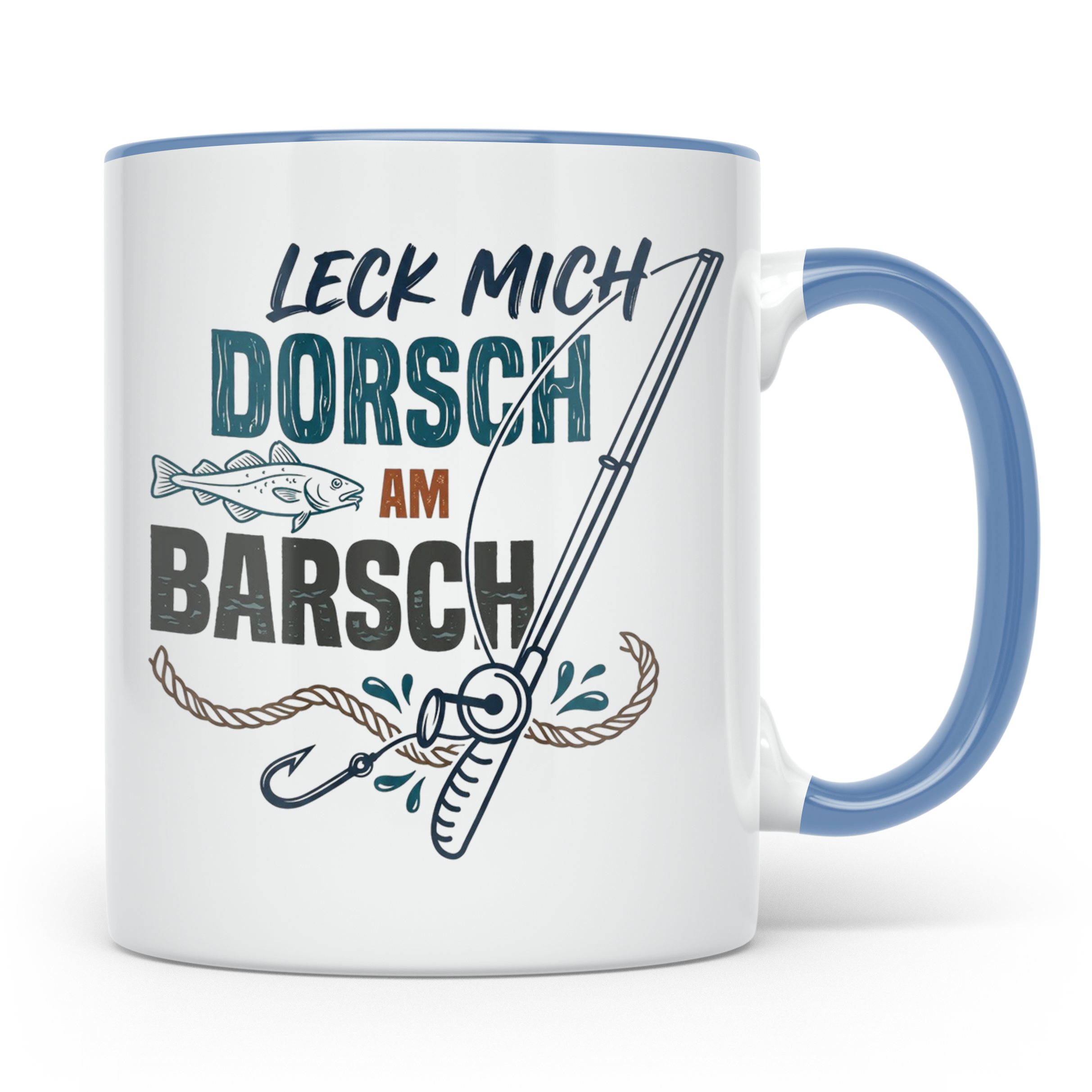 Angler Tasse Leck mich Dorsch am Barsch, lustiger Spruch für – Blau [farbe:blau]