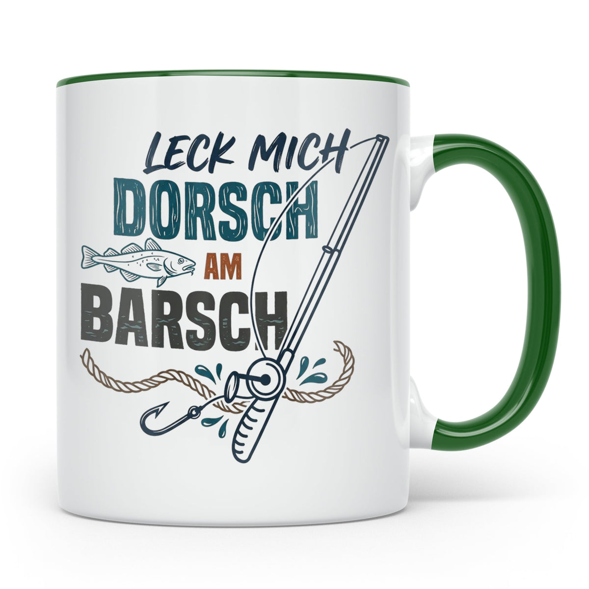 Angler Tasse Leck mich Dorsch am Barsch, lustiger Spruch für – Grün [farbe:grün]