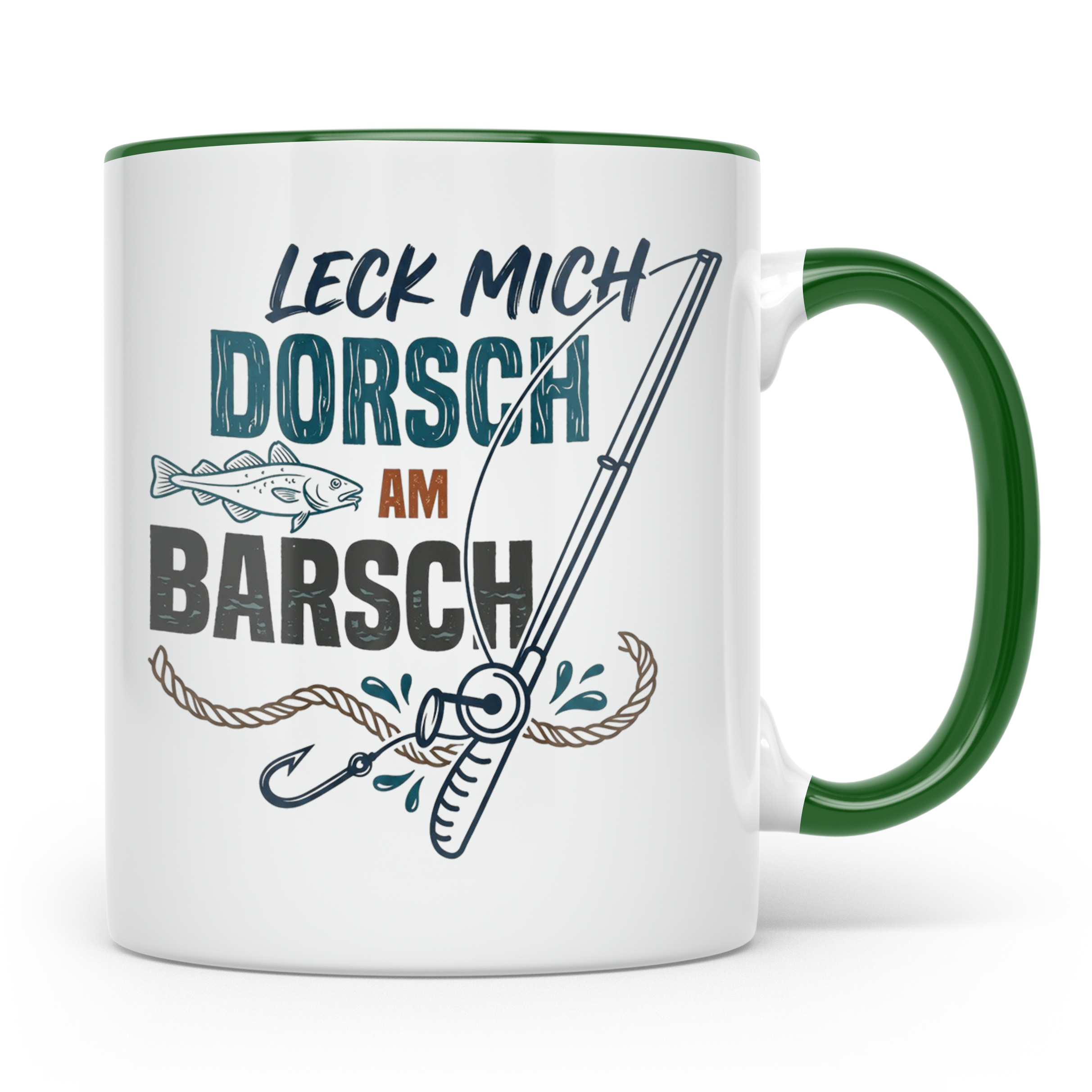 Angler Tasse Leck mich Dorsch am Barsch, lustiger Spruch für – Grün [farbe:grün]