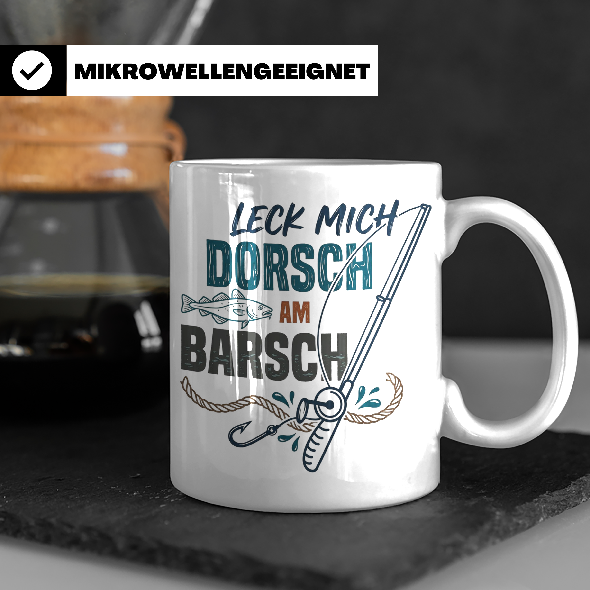 Angler Tasse Leck mich Dorsch am Barsch, lustiger Spruch für – Weiß [farbe:weiß]