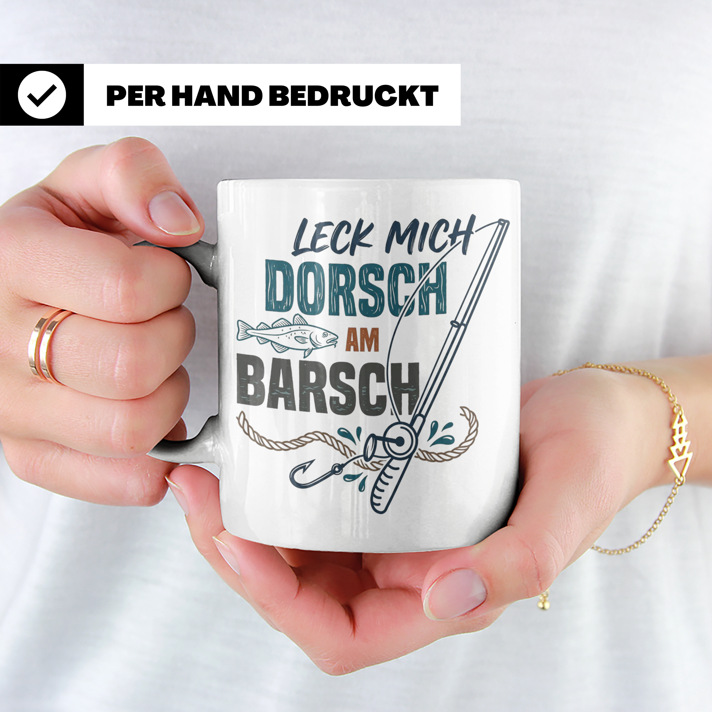 Angler Tasse Leck mich Dorsch am Barsch, lustiger Spruch für – Weiß [farbe:weiß]