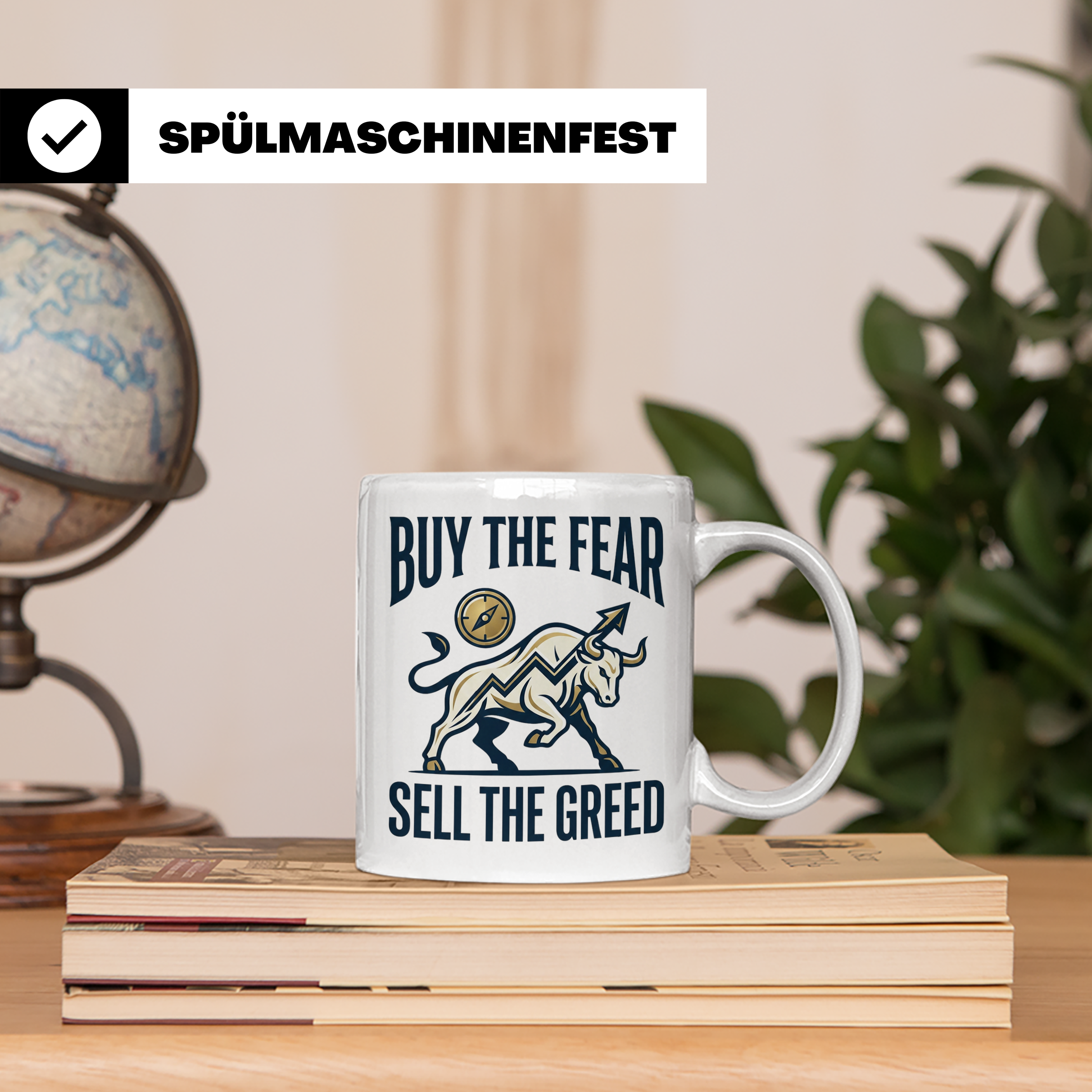 Börsen Tasse Buy The Fear Sell The Greed Bull Market Motiv f – Weiß [farbe:weiß]