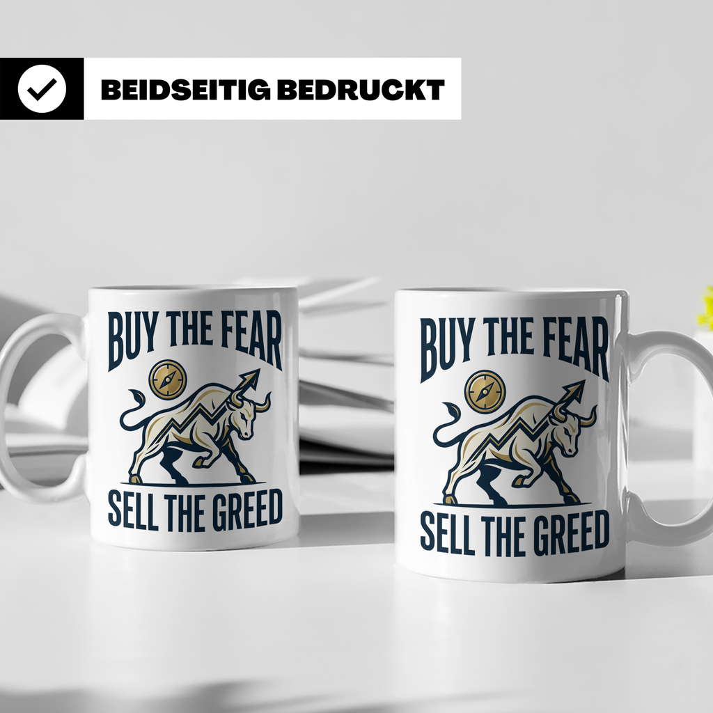 Börsen Tasse Buy The Fear Sell The Greed Bull Market Motiv f – Weiß [farbe:weiß]