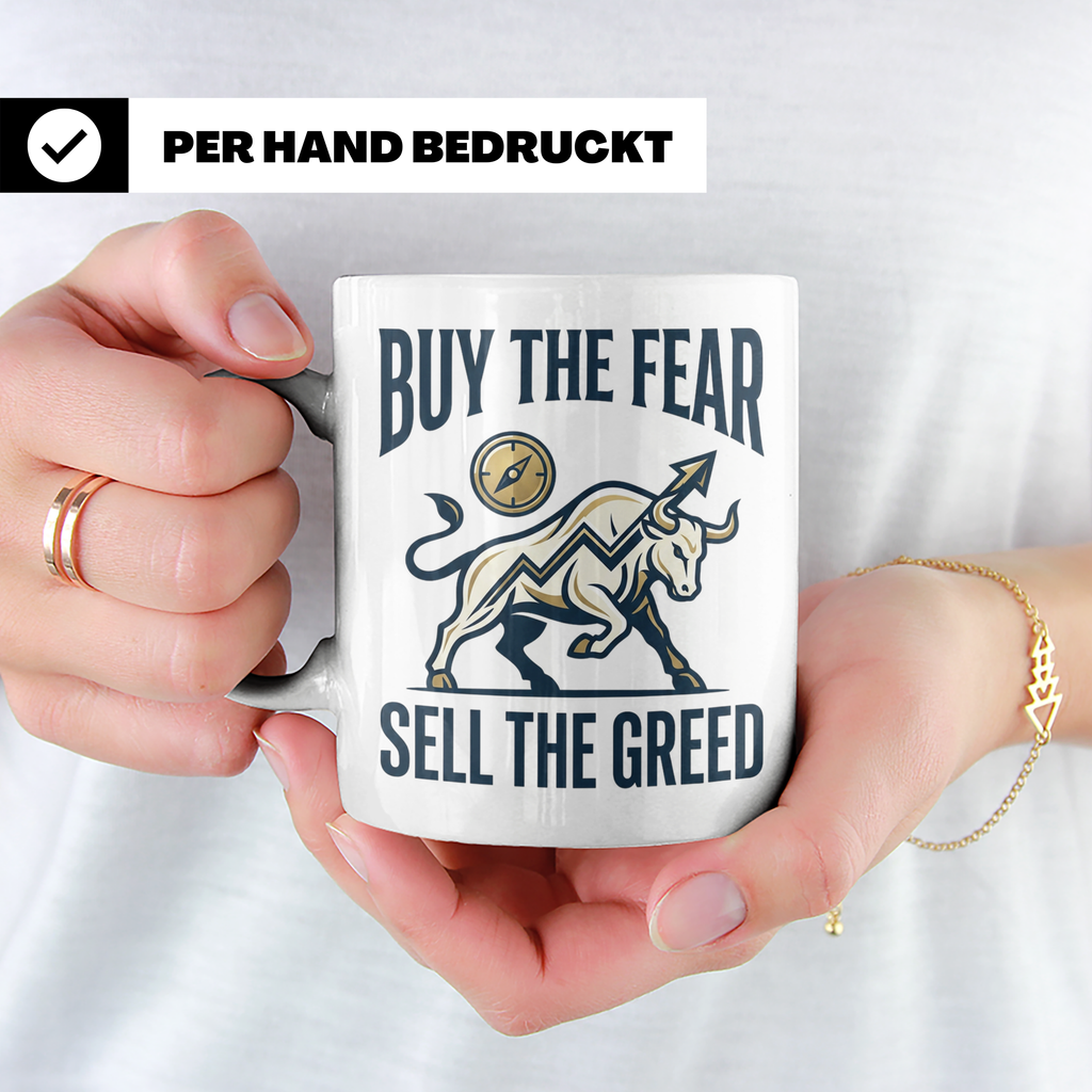 Börsen Tasse Buy The Fear Sell The Greed Bull Market Motiv f – Weiß [farbe:weiß]