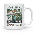 Angler Tasse Das Leben beginnt wenn Schonzeit endet | Fische – Weiß [farbe:weiß]