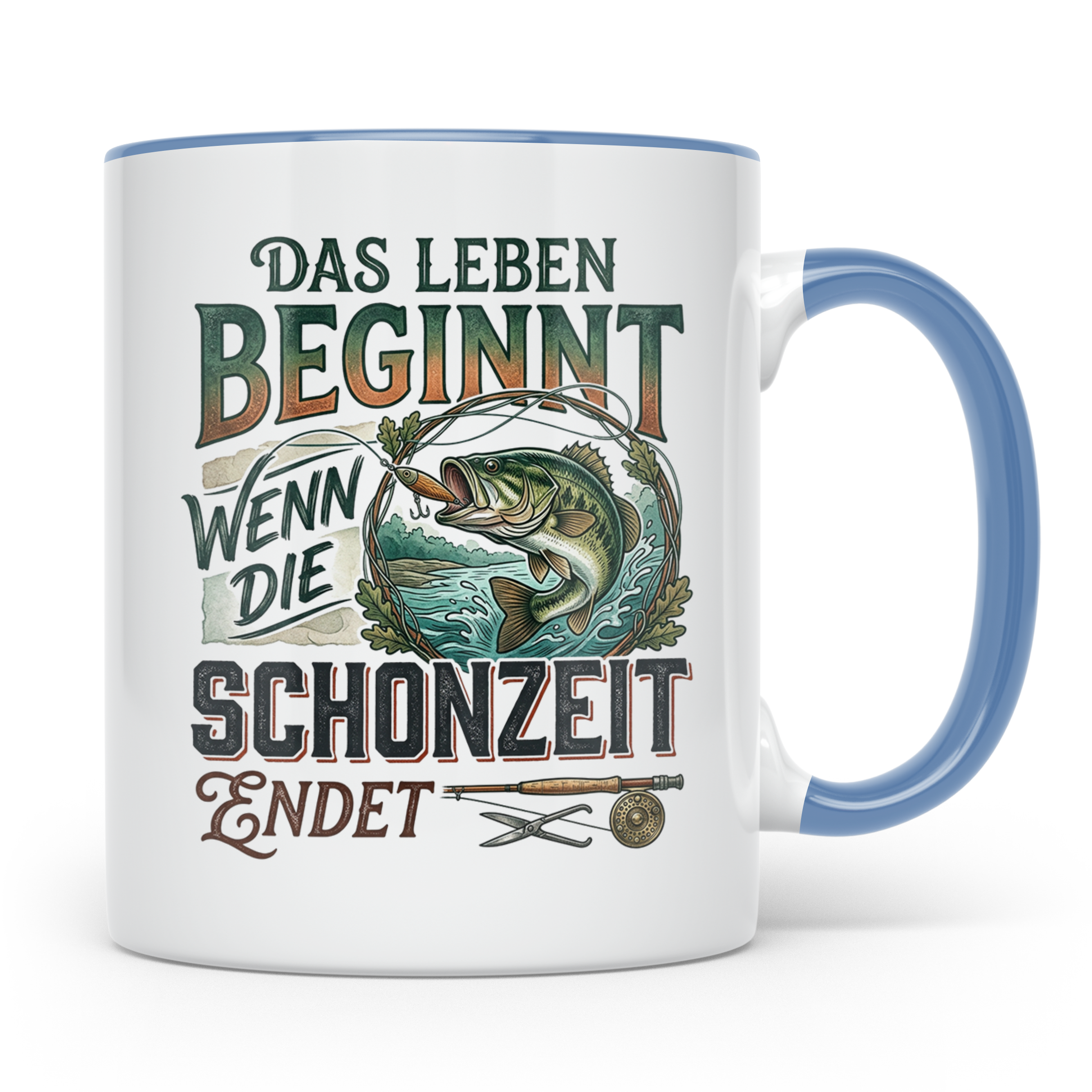 Angler Tasse Das Leben beginnt wenn Schonzeit endet | Fische – Blau [farbe:blau]