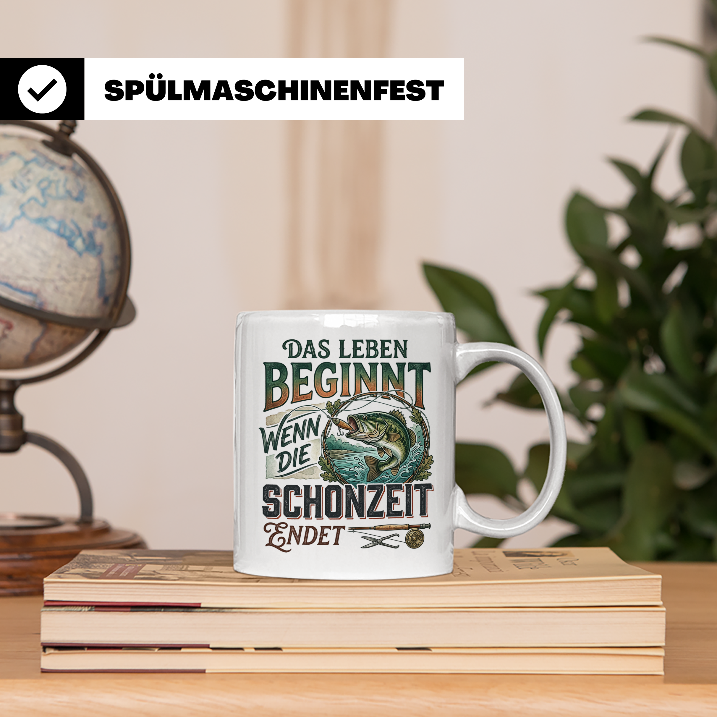 Angler Tasse Das Leben beginnt wenn Schonzeit endet | Fische – Weiß [farbe:weiß]