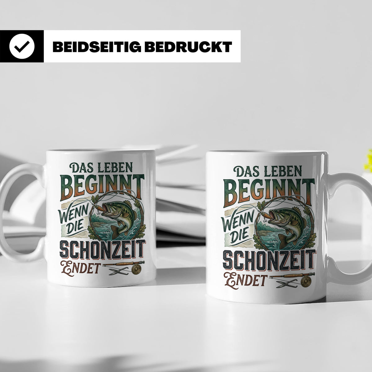 Angler Tasse Das Leben beginnt wenn Schonzeit endet | Fische – Weiß [farbe:weiß]