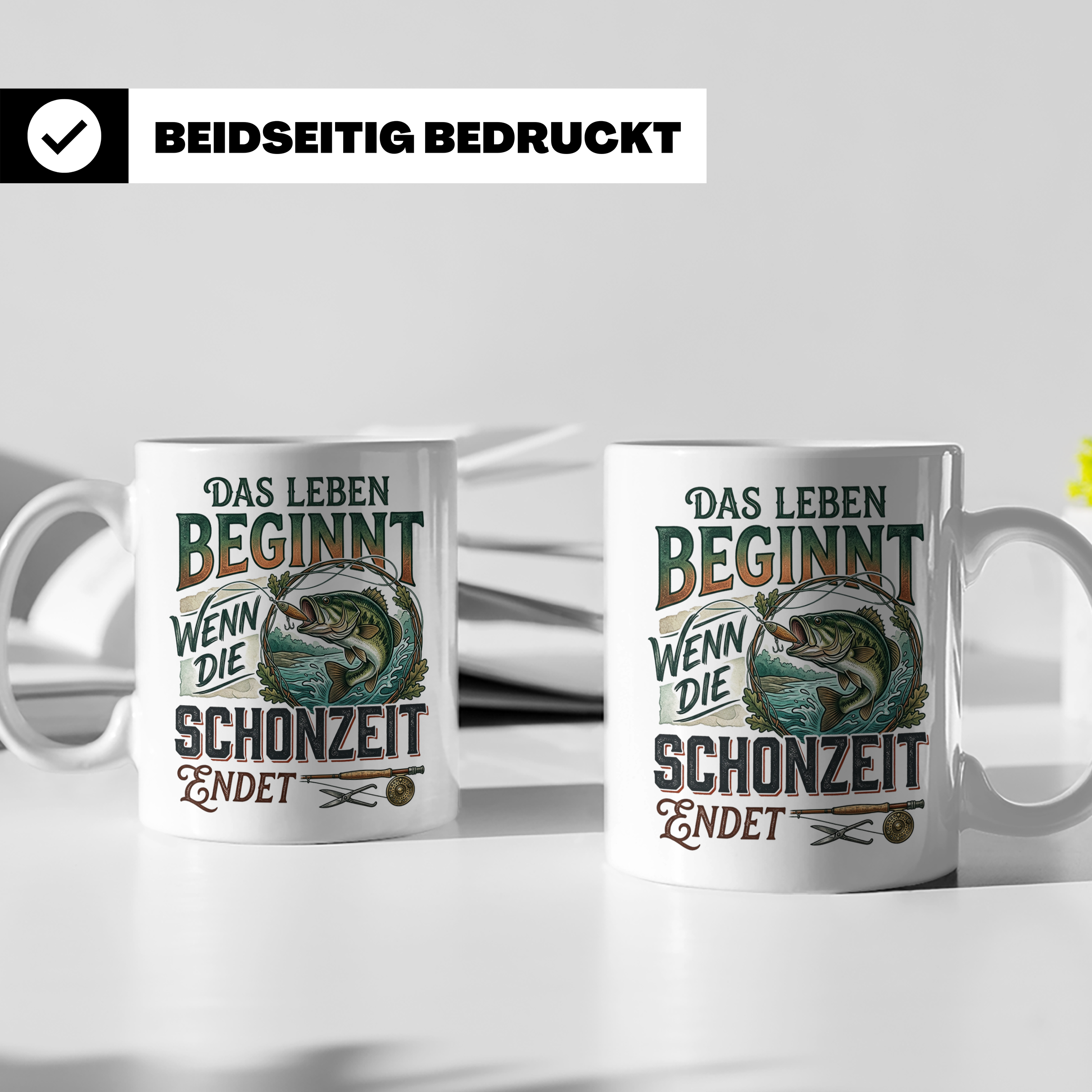 Angler Tasse Das Leben beginnt wenn Schonzeit endet | Fische – Weiß [farbe:weiß]