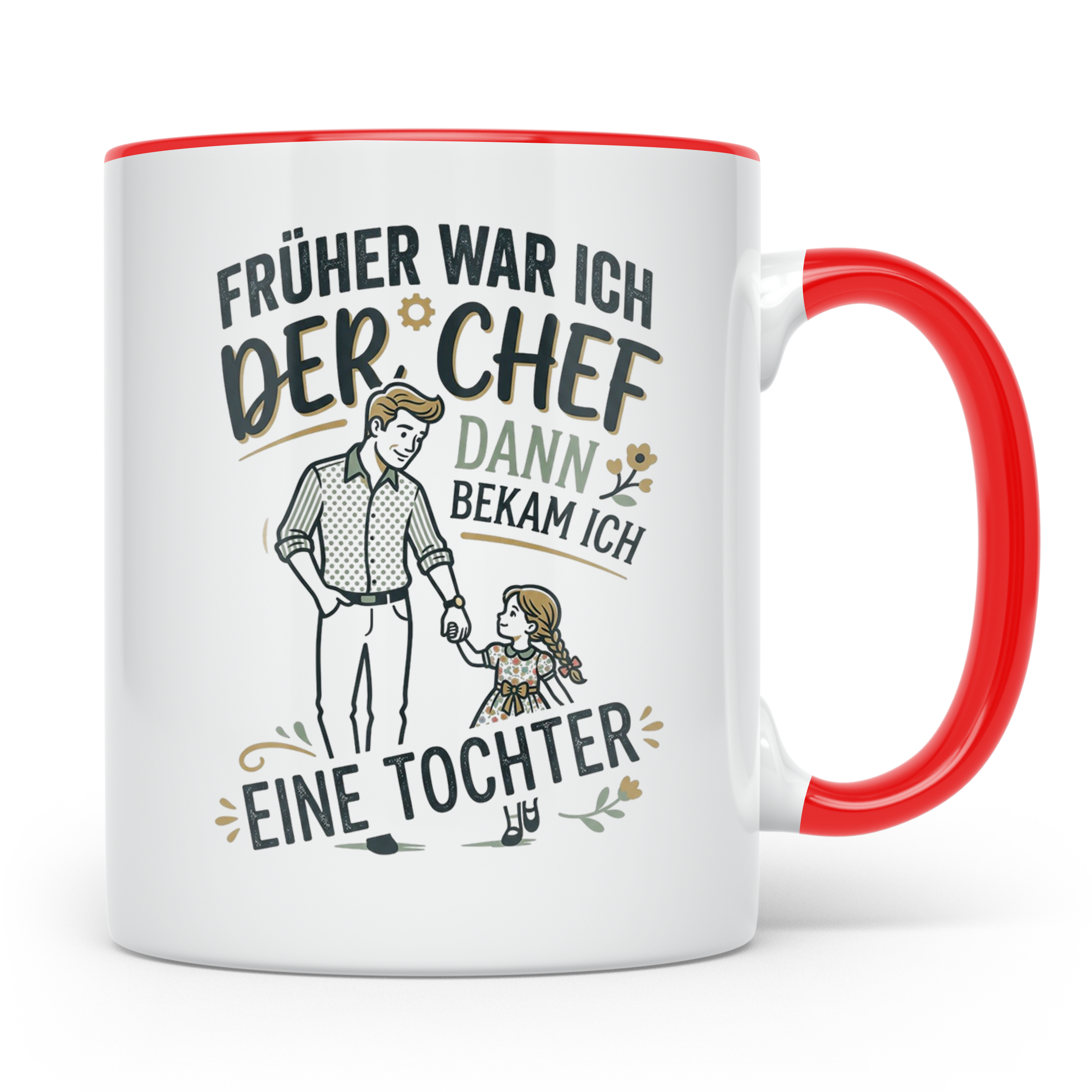 Vater Tochter Tasse mit Spruch 'Früher war ich der Chef' | L – Rot [farbe:rot]