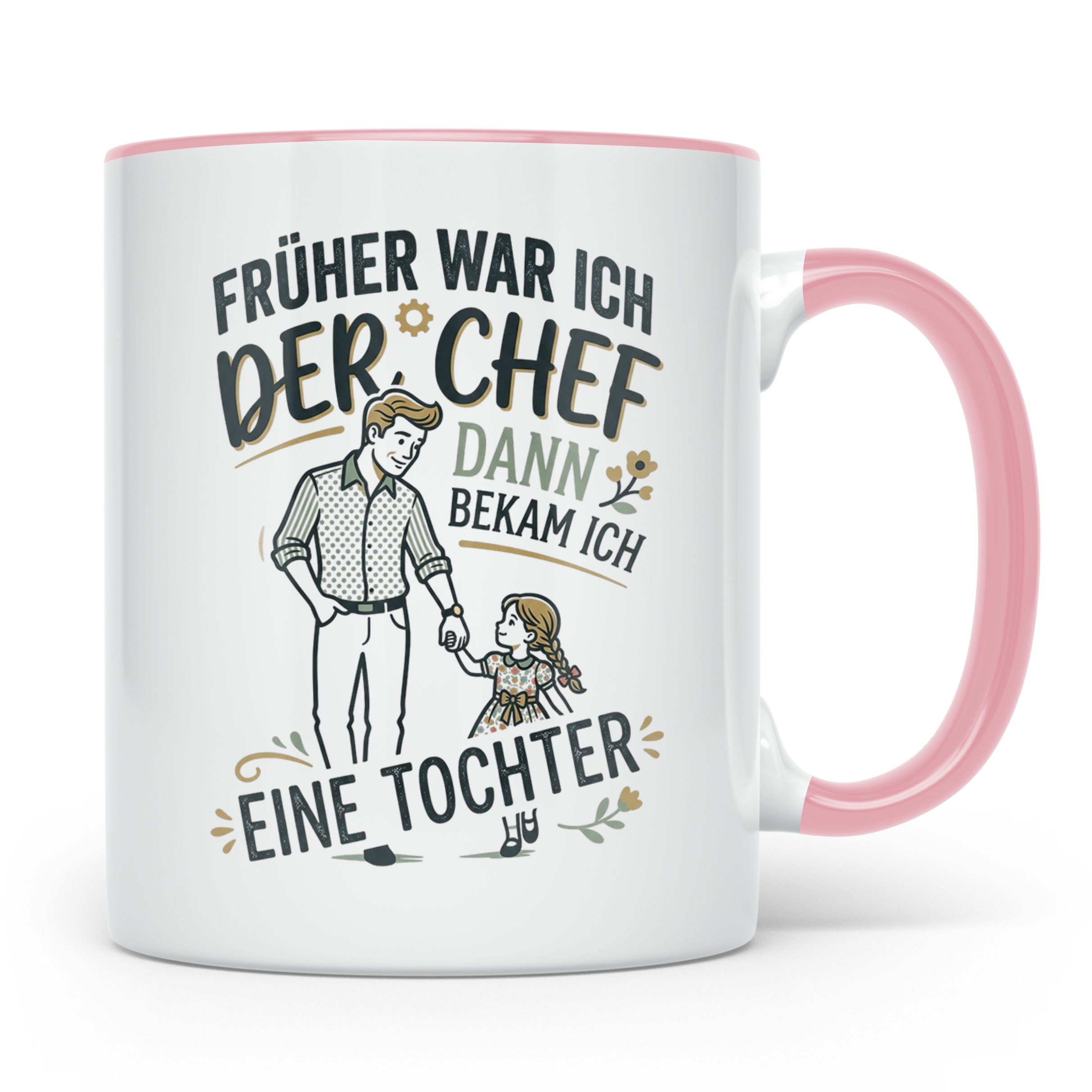 Vater Tochter Tasse mit Spruch 'Früher war ich der Chef' | L – Rosa [farbe:rosa]