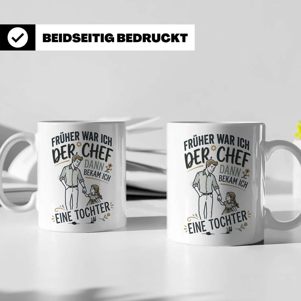 Vater Tochter Tasse mit Spruch 'Früher war ich der Chef' | L – Weiß [farbe:weiß]