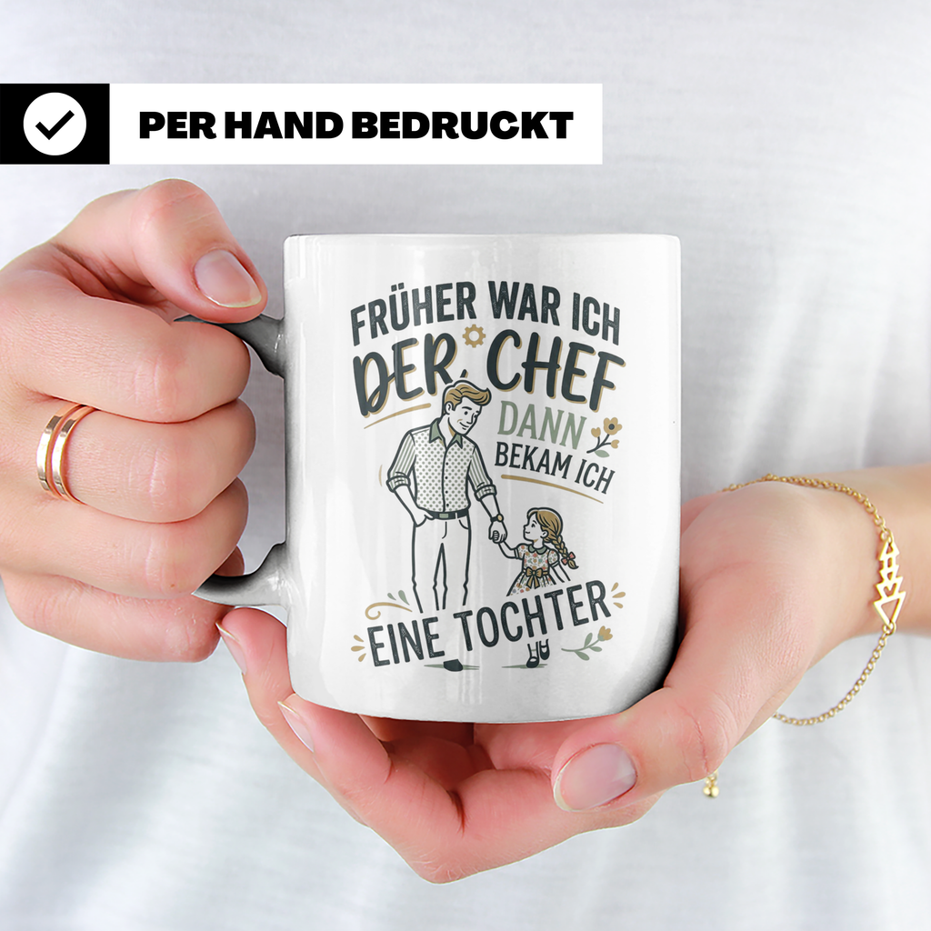 Vater Tochter Tasse mit Spruch 'Früher war ich der Chef' | L – Weiß [farbe:weiß]