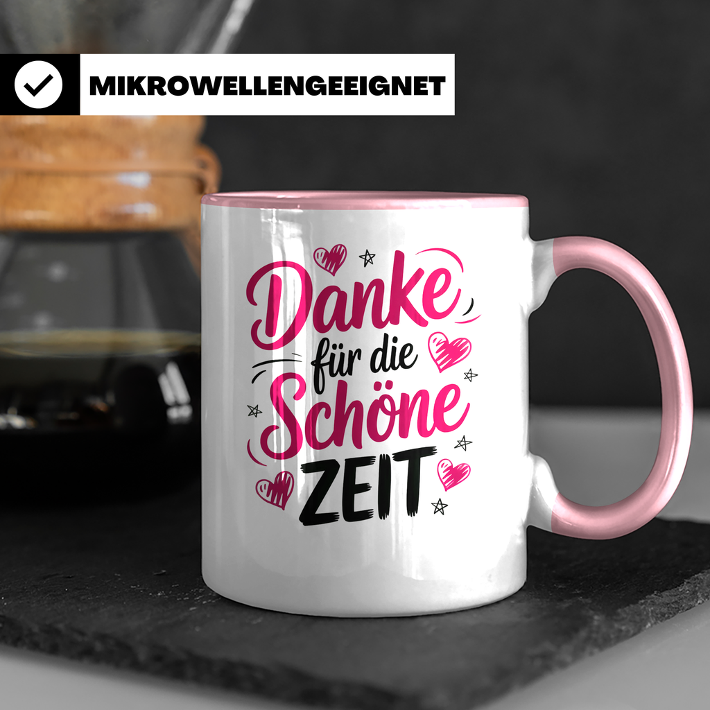 Danke für die Schöne Zeit Tasse - Abschiedsgeschenk Kollegen, Erzieher, Lehrer - Wertschätzung Tassendesign mit Herzen und Sternen