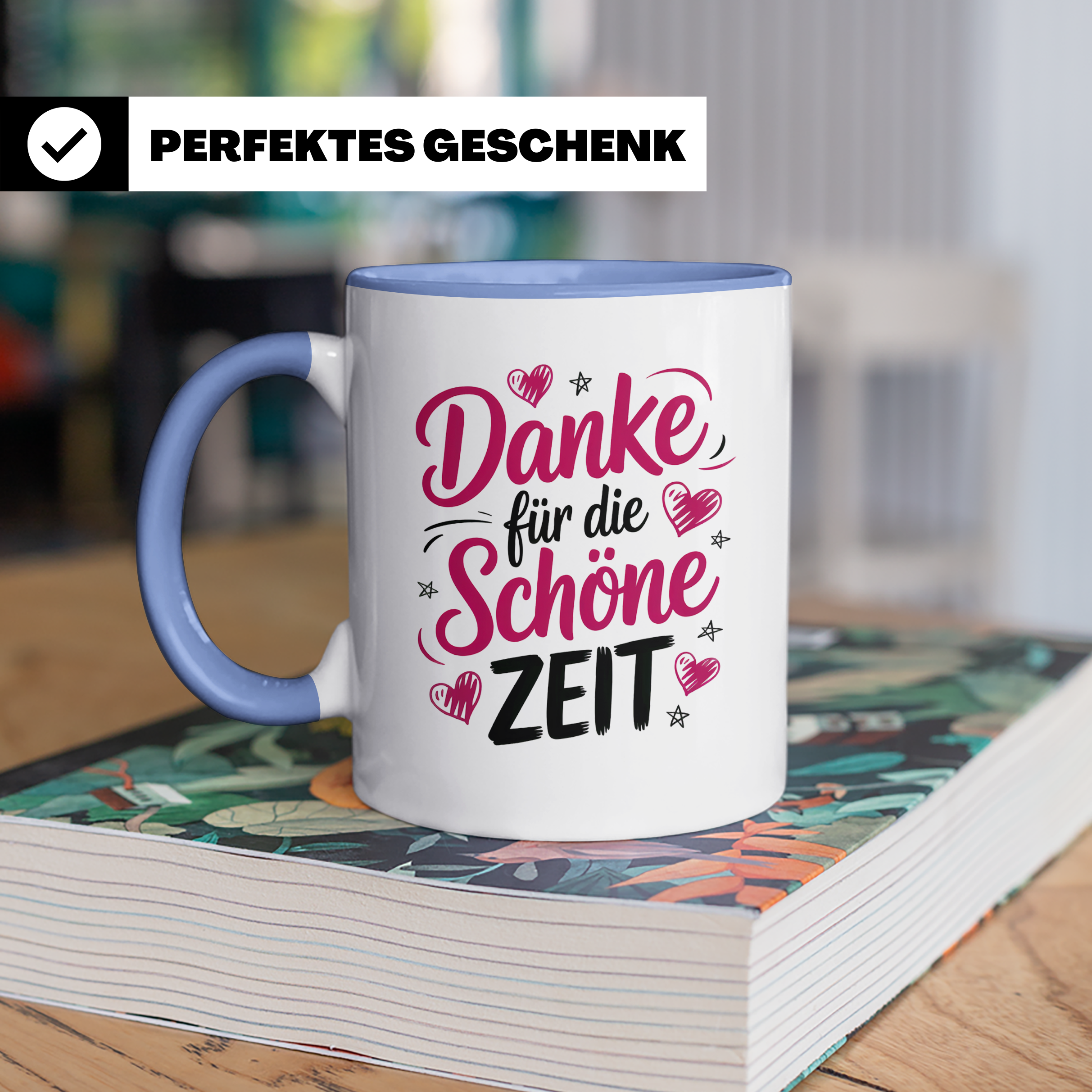 Danke für die Schöne Zeit Tasse - Abschiedsgeschenk Kollegen, Erzieher, Lehrer - Wertschätzung Tassendesign mit Herzen und Sternen