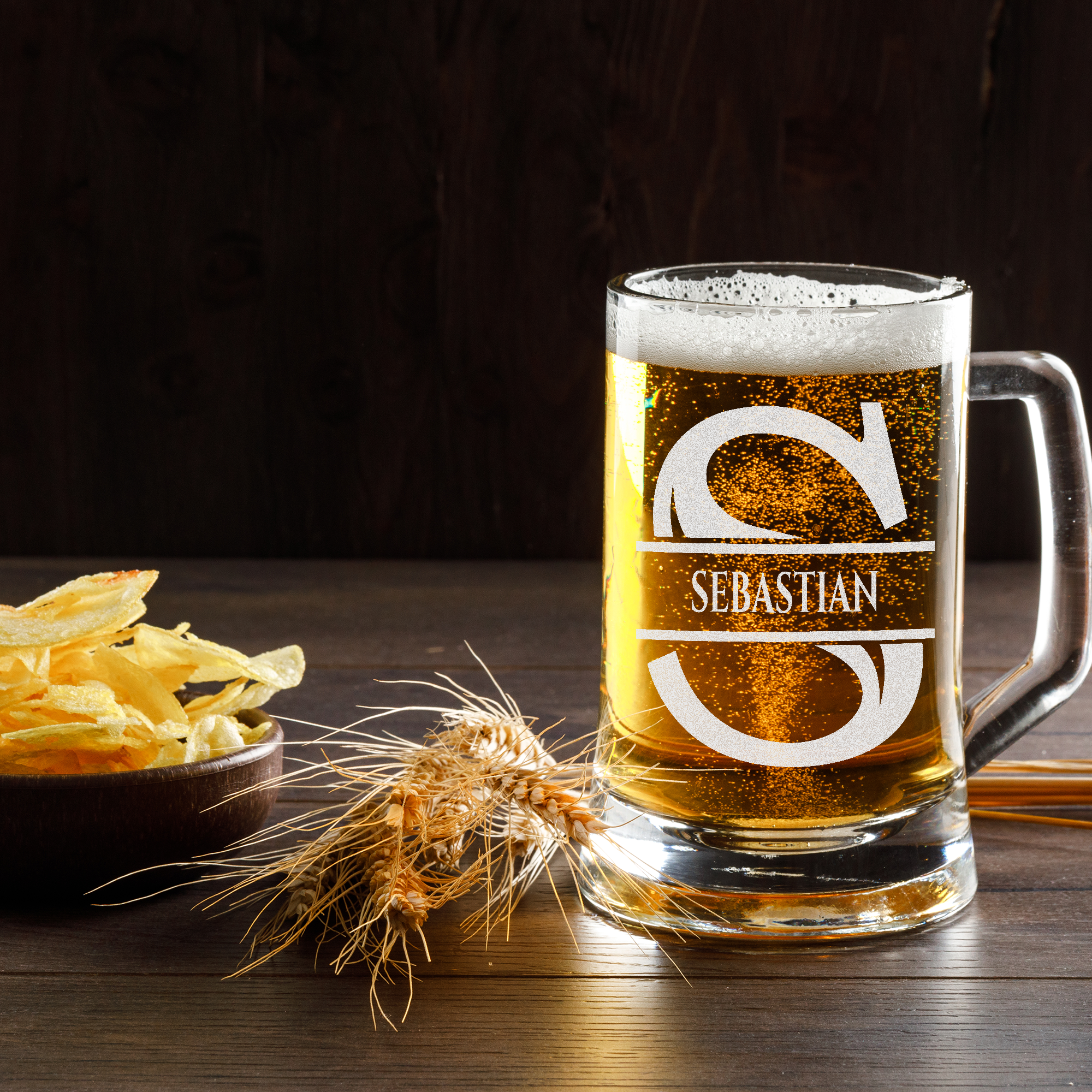 Personalisiertes Bierkrug mit Monogramm – Elegantes Geschenk für Männer, Monogramm S Bierkrug für den Besten Freund, Ideal für Geburtstagsgeschenke