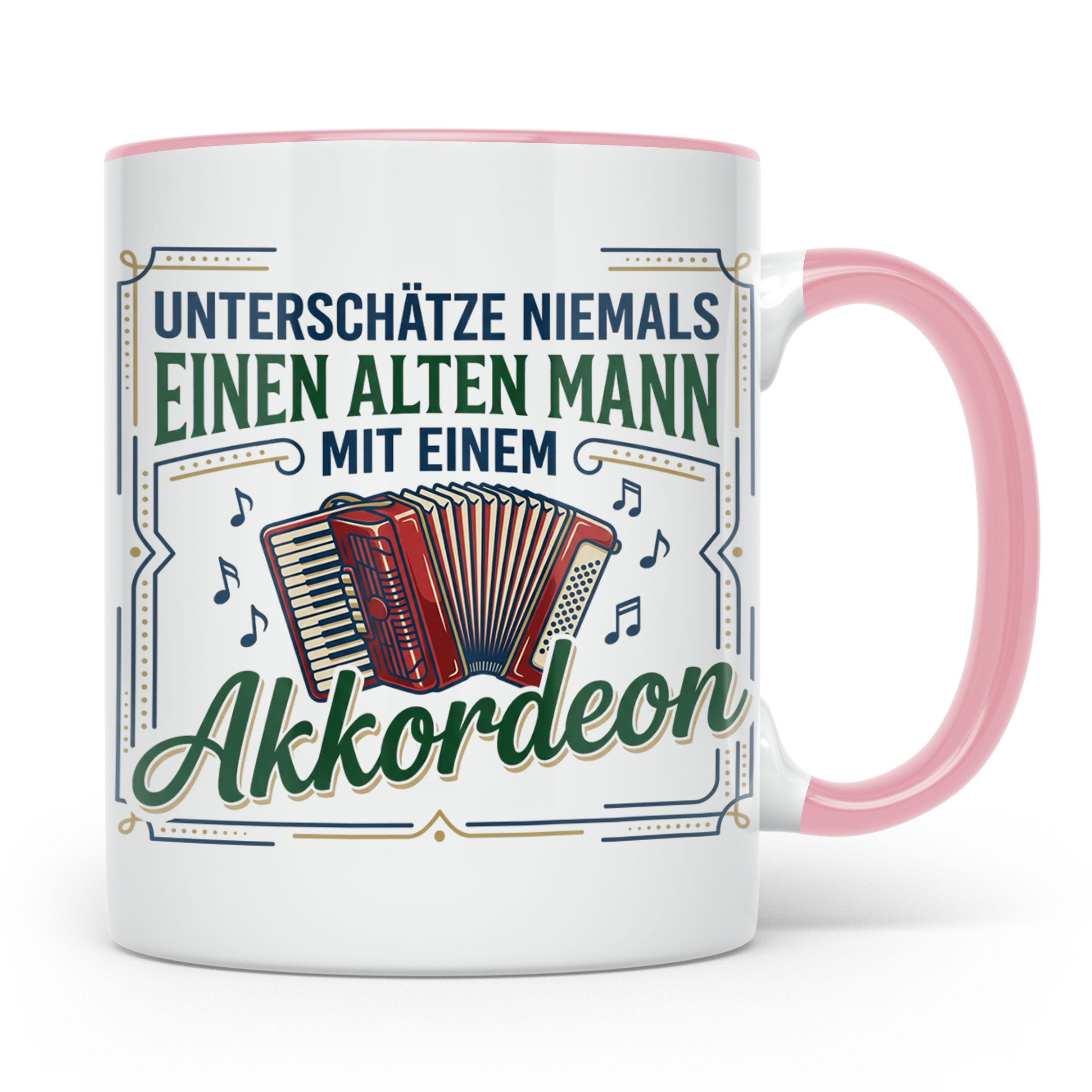 Akkordeon Tasse Alter Mann Spruch, Unterschätze niemals eine – Rosa [farbe:rosa]