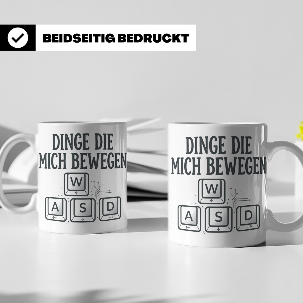 Zocker Tasse Dinge die mich bewegen, WASD Tasten, lustiger G – Weiß [farbe:weiß]