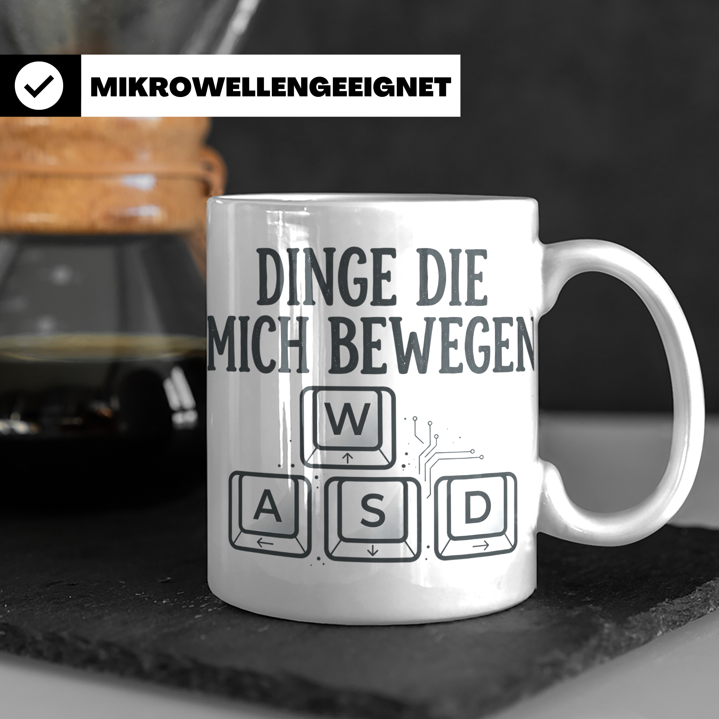 Zocker Tasse Dinge die mich bewegen, WASD Tasten, lustiger G – Weiß [farbe:weiß]
