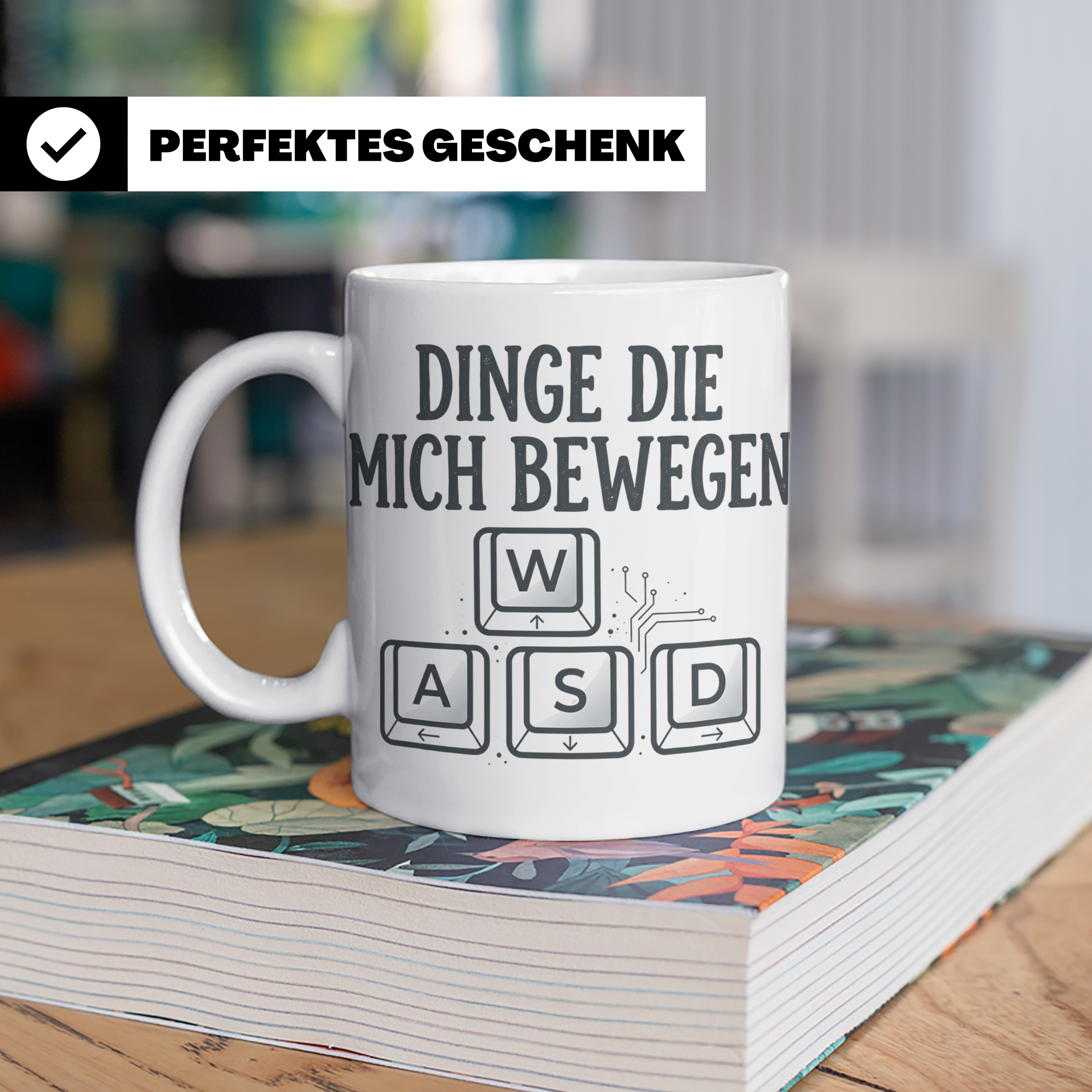 Zocker Tasse Dinge die mich bewegen, WASD Tasten, lustiger G – Weiß [farbe:weiß]