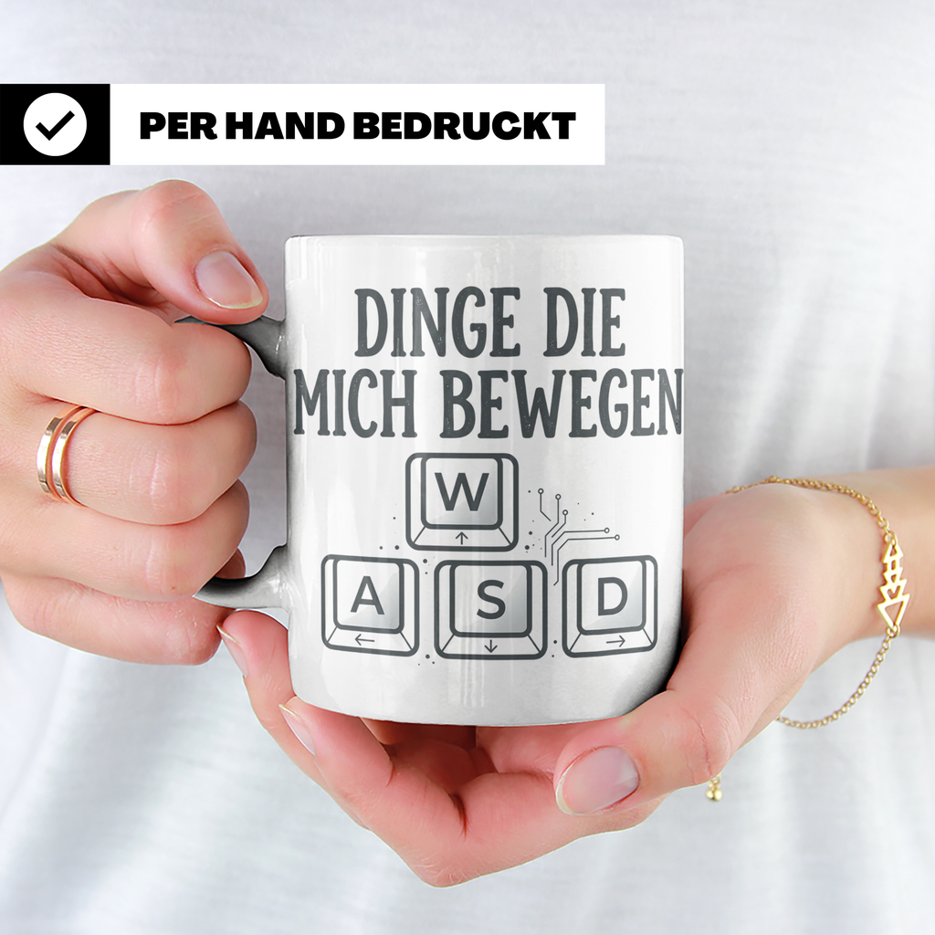 Zocker Tasse Dinge die mich bewegen, WASD Tasten, lustiger G – Weiß [farbe:weiß]