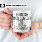 Zocker Tasse Dinge die mich bewegen, WASD Tasten, lustiger G – Weiß [farbe:weiß]