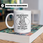 Katze Tasse mit Spruch Ich beobachte euch alle | Lustige Kaf – Weiß [farbe:weiß]